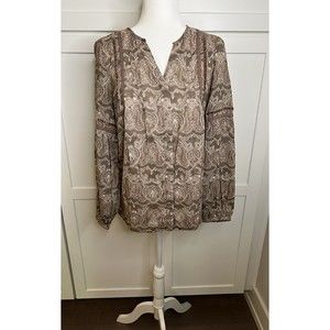 St. John's Bay Brown Paisley Long Sleeve Tunic Blouse Women's Size S